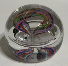 Signed KRW Rainbow Art Glass Paperweight