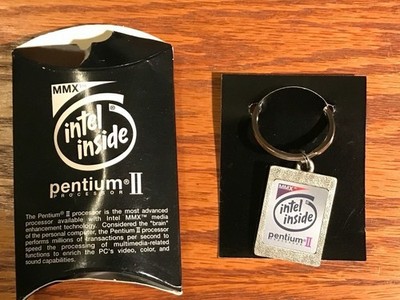 Original Vintage 1997 Intel Pentium II processor MMX engraved metal keychain