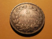 France - 5 Francs 1842 W - Louis Philippe I Silver Crown Strasbourg Coin