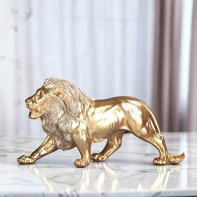 8.5''W Golden Lion Walking Figurine Ornament Home Decor Unique Gift
