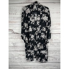 Spiritual Gangster Kimono Womens One Size Black White Floral Robe Duster Pockets
