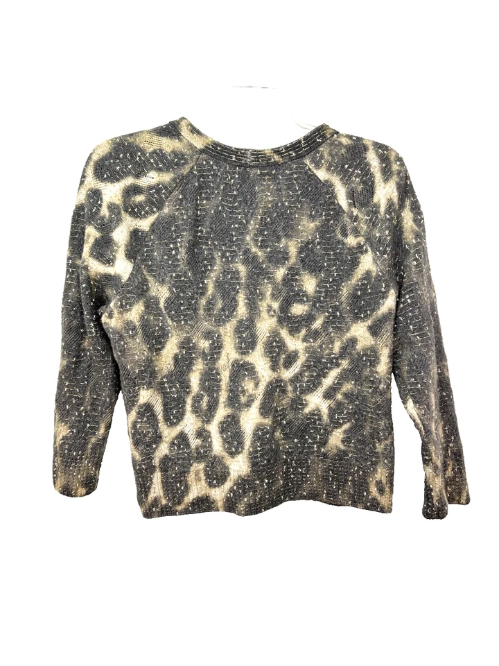 St John Couture Damas Cárdigan Suéter Medio Gris Marrón Dorado Animal Metálico Foto 3 de 4