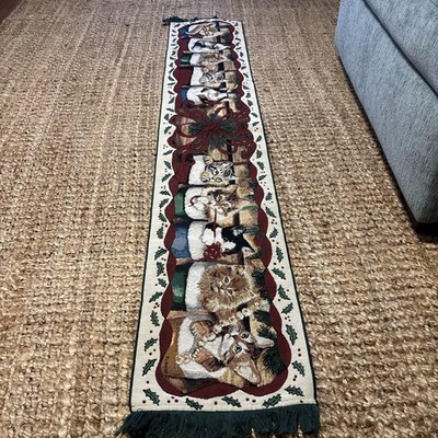 Vintage Tapestry Christmas Holiday Winter Cozy Cats Table Runner 72 