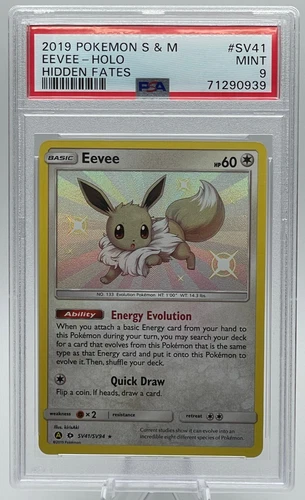 2019 POKEMON SUN & MOON HIDDEN FATES #SV41 EEVEE-HOLO PSA 9 MINT