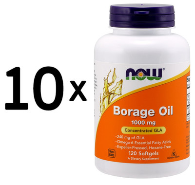 10 x NOW Foods Borage Oil, 1000mg - 120 softgels (249,99 EUR/kg)