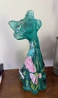 Fenton Alley Cat Teal Hand Painted By R. Worstell *OOAK*