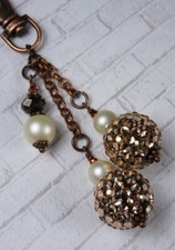 Rhinestone Ball Glass Pearl Purse Charm Bag Clip Copper Ivory Handmade New