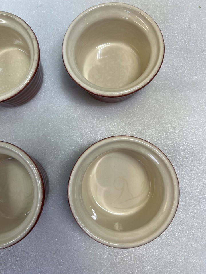 Emile Henry Set Of 6 Modele Depose 10.68 Ribbed Custard Ramekins Red