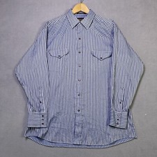 Panhandle Slim Mens Pearl Snap Shirt 17-35 Blue Striped Western Lightweight