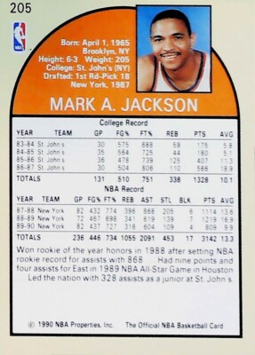 1990-1991 NBA HOOPS MARK JACKSON KNICKS #205 MENENDEZ BROTHERS