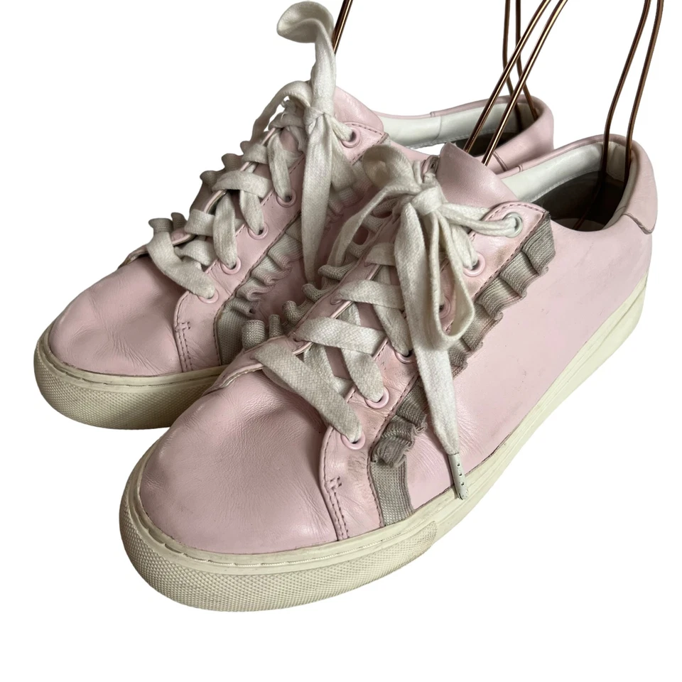 Tory Burch Zapatillas Deportivas Mujer Talla 10 Zapatos Bajos Rosa Blanco Volantes Cordones Foto 3 de 4
