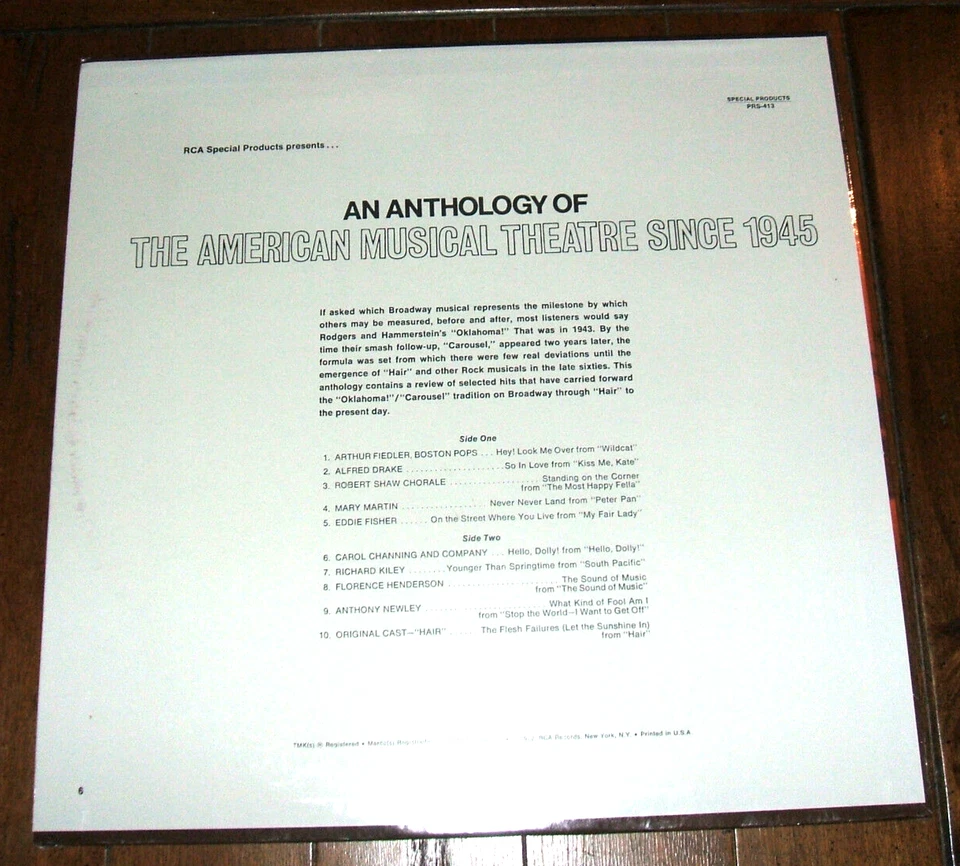 Anthology of The American Musical Theatre Since 1945 LP RCA Records 1972 SEALED - Image 2 of 3