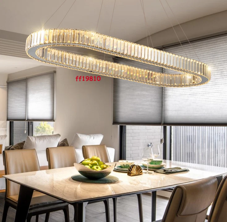 LED Oval Big Crystal Chrome Lamp Large Stair Chandelier Light Living Room