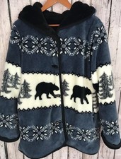 Nordic Lights Womens Oversized Reversible Warm Bears Coat Jacket Size M (z2)