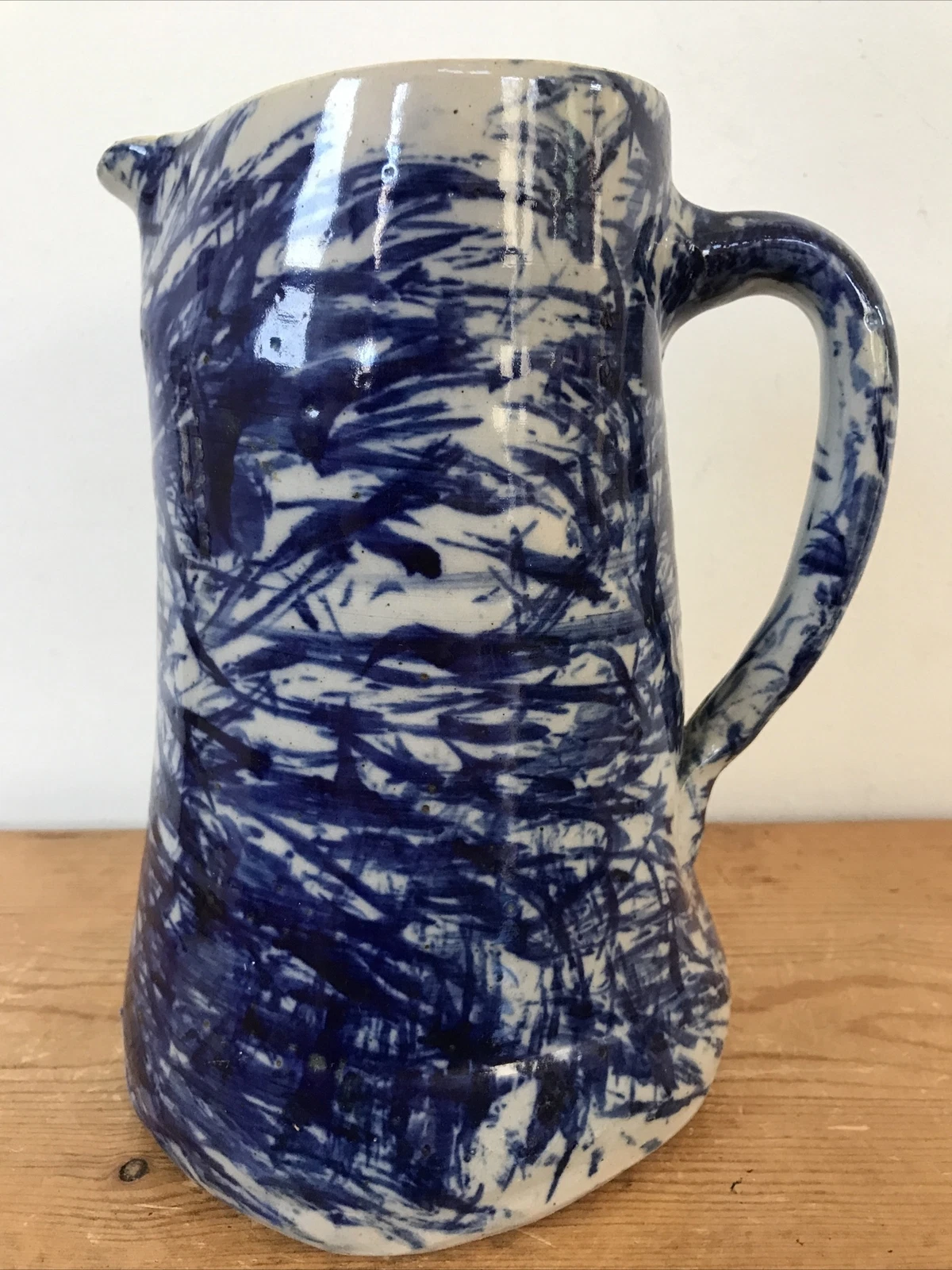 Vintage Handmade Studio Art Blue Painted Ceramic Pottery Porcelain Vase Jug 9"