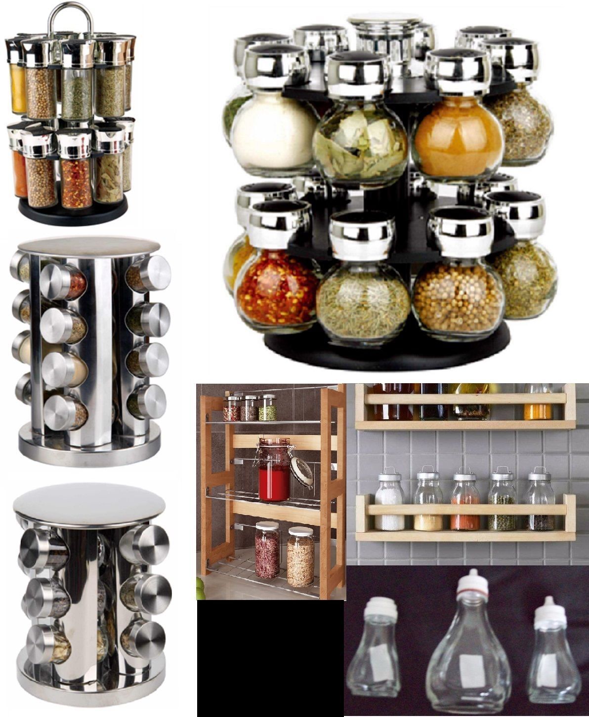 2 Tier Rotating Spice Herb Rack Holder Kitchen Jar Pull-Out Organiser  Storage