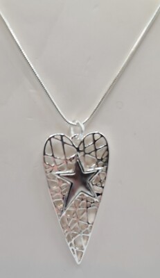 Silver Star  in Heart 3'' Stainless Steel Extra Long Necklace 34-37''  Gift