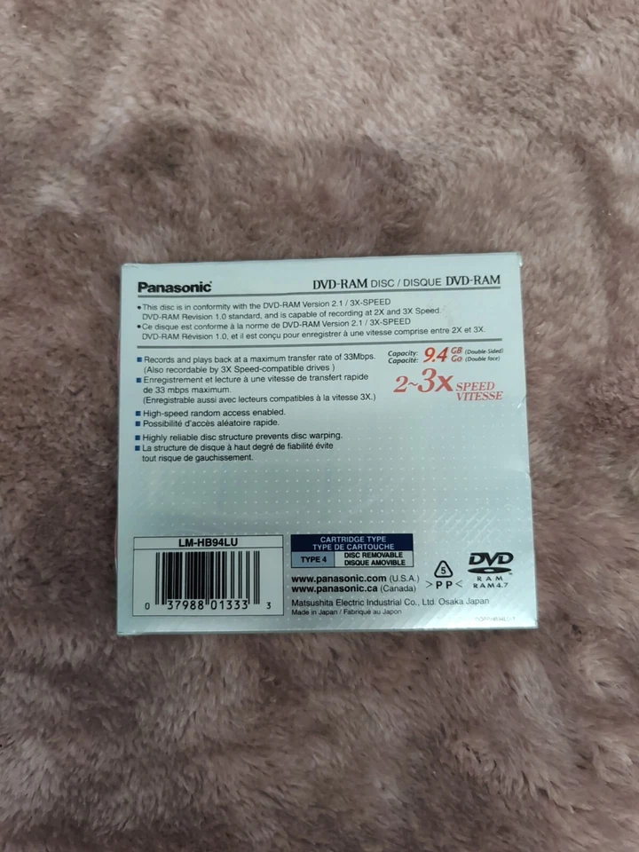 NEW - Panasonic LM-HB94LU 2~3x 9.4GB DVD-RAM 33Mbps Type 4 Recordable Blank Disc - Image 3 of 4