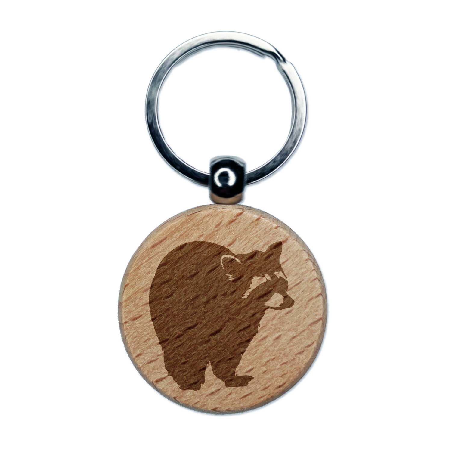 Racoon Sketch Engraved Wood Round Keychain Tag Charm