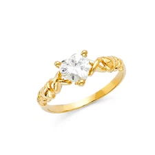 Ioka - 14K Solid Yellow Gold Heart Shaped CZ Fancy Ring