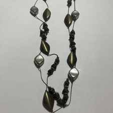 Vintage Double Stranded Necklace Gunmetal Silver And Black Toned Bead Statement