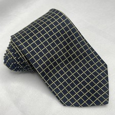 Brooks Brothers Makers Repp Silk Necktie Preppy Navy Gold Squares Textured Tie