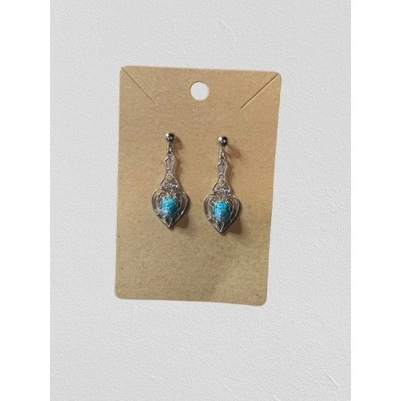 Pendientes colgantes corazón piedra turquesa tono plata Western Boho Foto 3 de 4