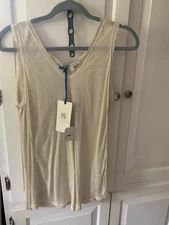 NWT Boutique new store stock Tempo Paris beige v-neck frayed collar tank top S