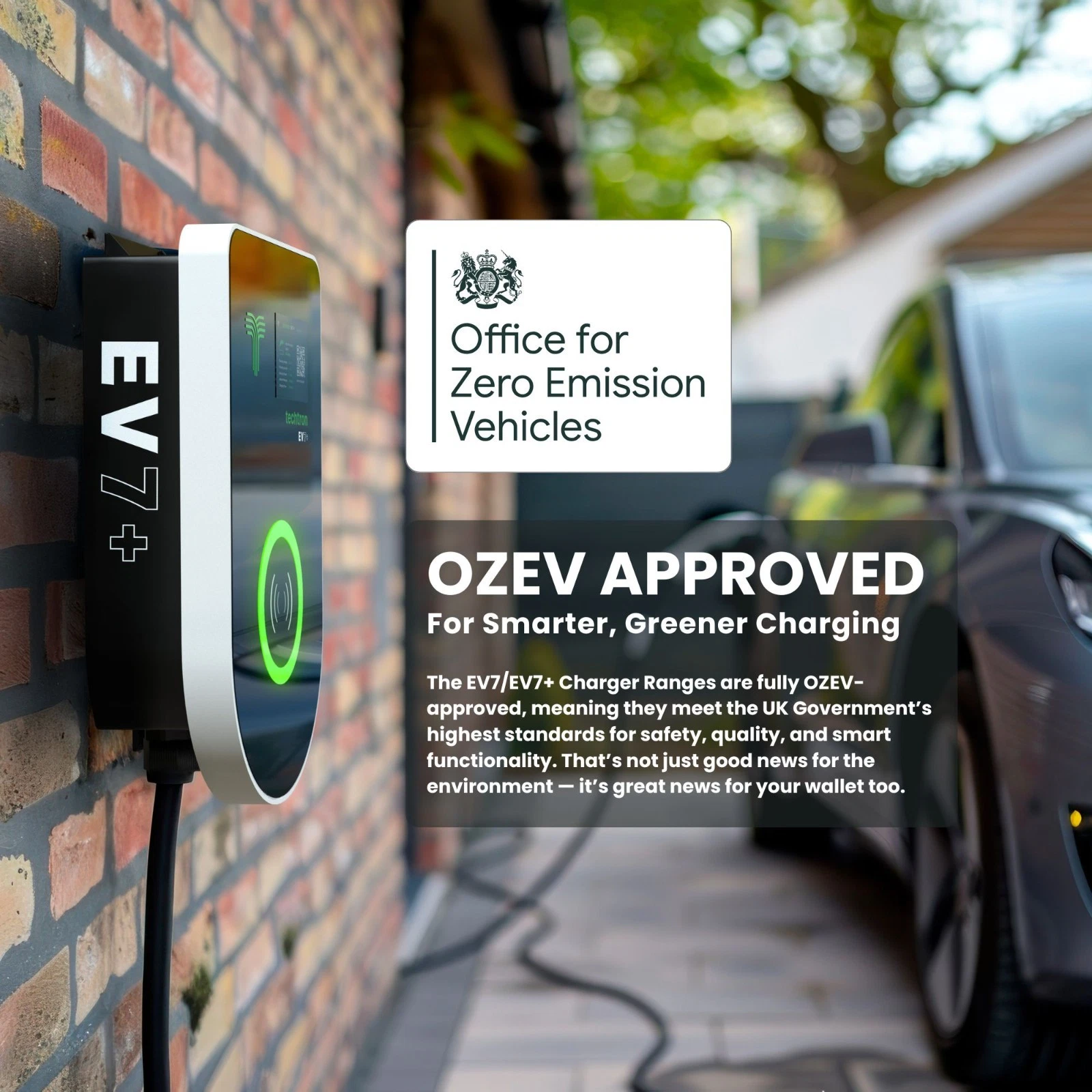 techtron EV7 7kW / 7.4kW Type 2 Home EV Charger with WiFi and 5m cable