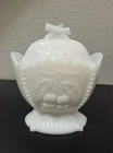 Vintage Westmoreland Glass Cherry & Grape Pattern Milk Glass Sugar Bowl With Lid