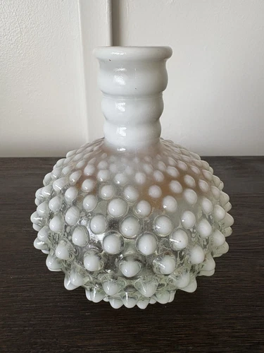 Hobnail Perfume Bottle Vase Opalescent White and Clear Glass Vintage