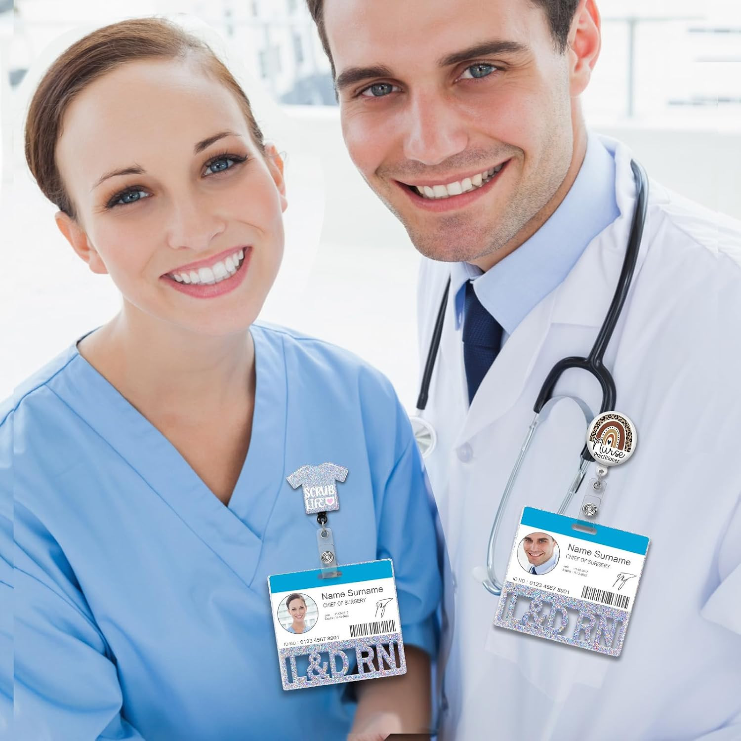 как выглядит L D RN Badge Buddy Card Holder - Labor and Delivery Registered Nurse Glitter Sli фото
