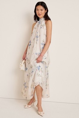 Francesca s Mi Ami Willow Halter White Blue Pink Floral Maxi Dress NWT Women's L