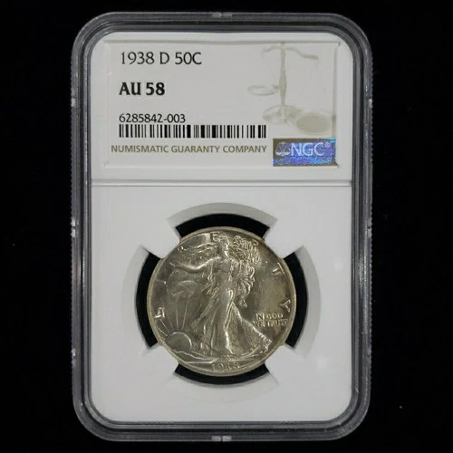1938-D Walking Liberty Half Dollar NGC AU58 – Choice Silver 50C