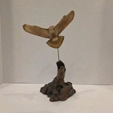John Perry Owl In Flight Sculpture on Burlwood Base
