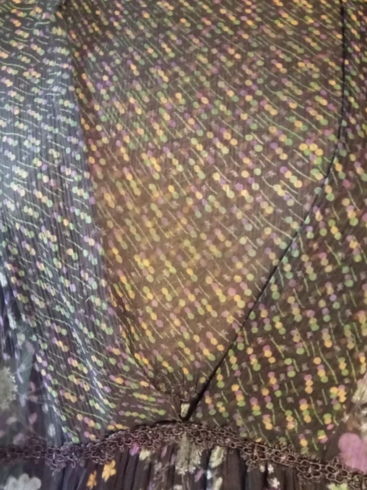 Lux women's Pure Silk Brown Floral 3/4 Sleeve Kaftan Sz40 — 第 2/4 张图片