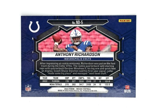 2023 Anthony Richardson Panini Mosaic #ND-5 NFL DEBUT RC BASE !! Colts (B) - Bild 2 von 2