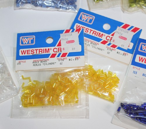 Vintage Westrim Crafts Bugle Beads Set of 10 Lt Blue Lime Iris Yellow Royal CT6 - Picture 5 of 7