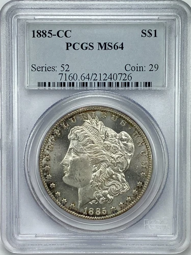 1885-CC MORGAN SILVER DOLLAR PCGS MS64 **SEMI-PROOFLIKE**