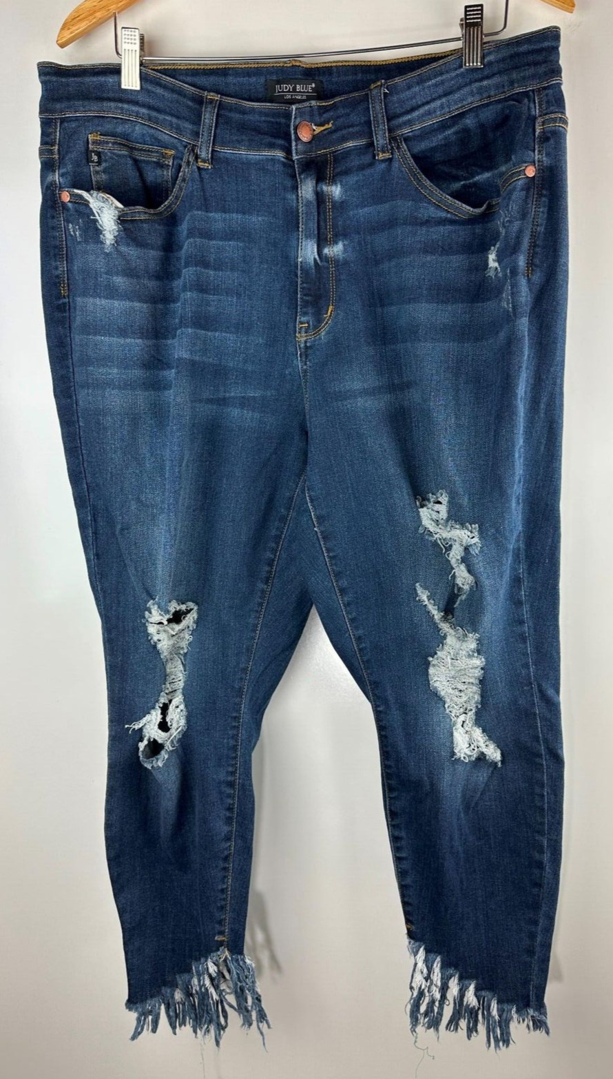 Judy Blue Distressed Destroyed Raw Hem Denim Blue Jeans Crop Plus