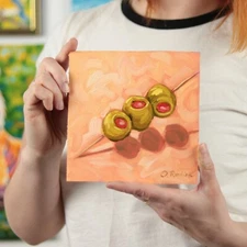 Oil Painting of Olives Kitchen Art, Food Still Life, Original Handmade Artwork