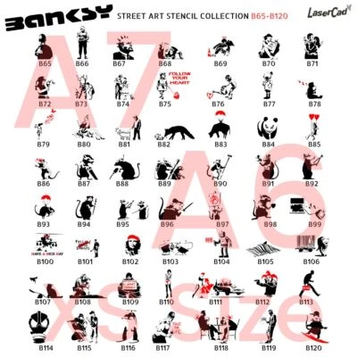 Schablonen BANKSY (B65 -B120), DIN A7/ A6 Stencil f. Airbrush, Graffiti & Malen