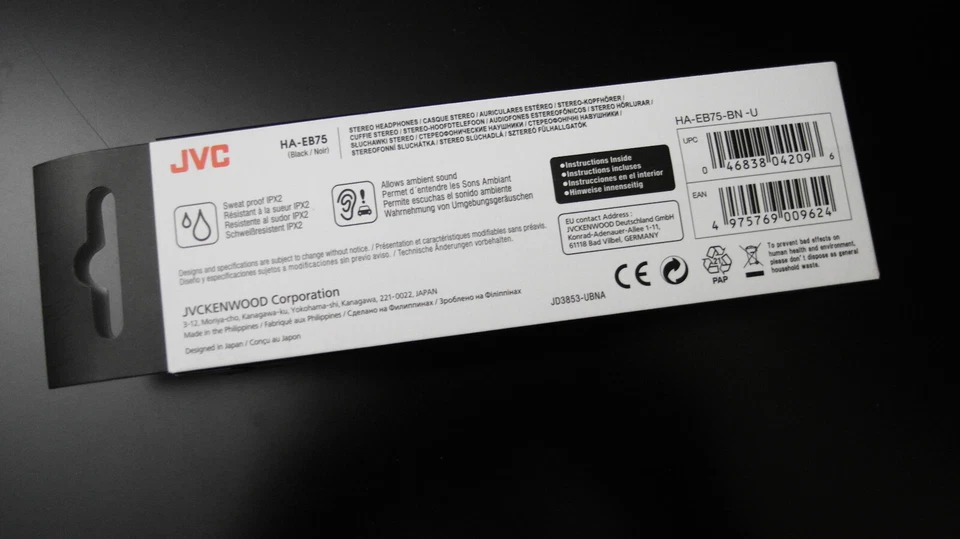 JVC HA-EB75 In-Ear Silver Sweat Resistant Sports Headphones with Adjustable Clip - Immagine 3 di 4