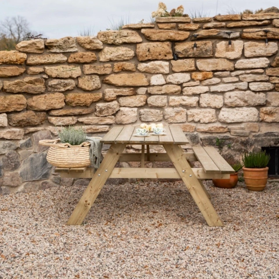 Tavolo Picnic in Legno Impregnato, 164x150x77 cm, con Panche Integrate, 6 Posti - Immagine 3 di 4