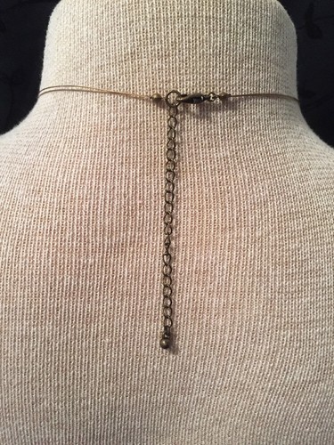 Vintage Jewelry Necklace Brown Beads w/ Brass & Rhinestone Teardrop Pendant - Picture 5 of 6