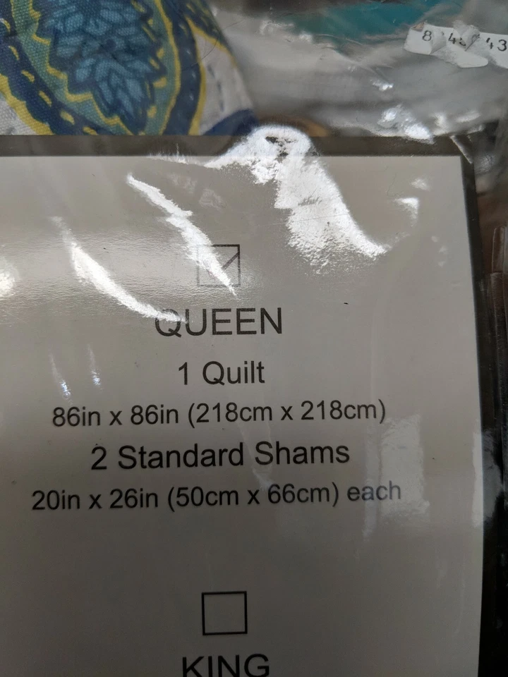 Bedford Queen 3 Piece Quilt Patchwork Blue/White/Yellow Bedspread Bedding Set - Image 3 of 4