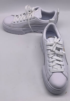 Puma Womens White Mayze Lace Up Plat Form Sneakers sz 8.5