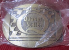 NEW Vintage 3.5" Quaker State Motor Oil Racing Brass Belt Buckle Signed RJ