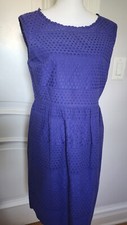 J.Crew Women 8 Sapphire Lace Pleated Sleeveless Cotton Knee Length Sheath Dress