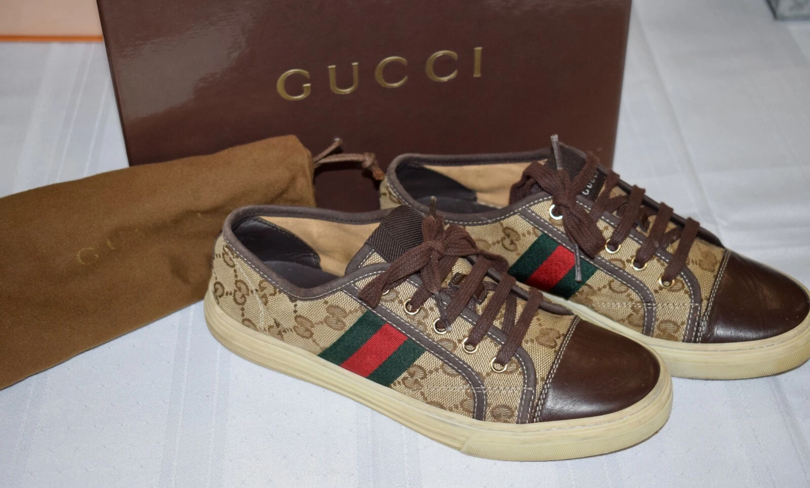 Baskets basses femme Gucci GG monogramme vert/rouge rayé taille 40 US 10 dans leur boîte